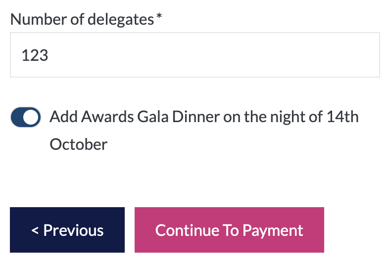 SCI Event registration: Number of attendees and product addOn