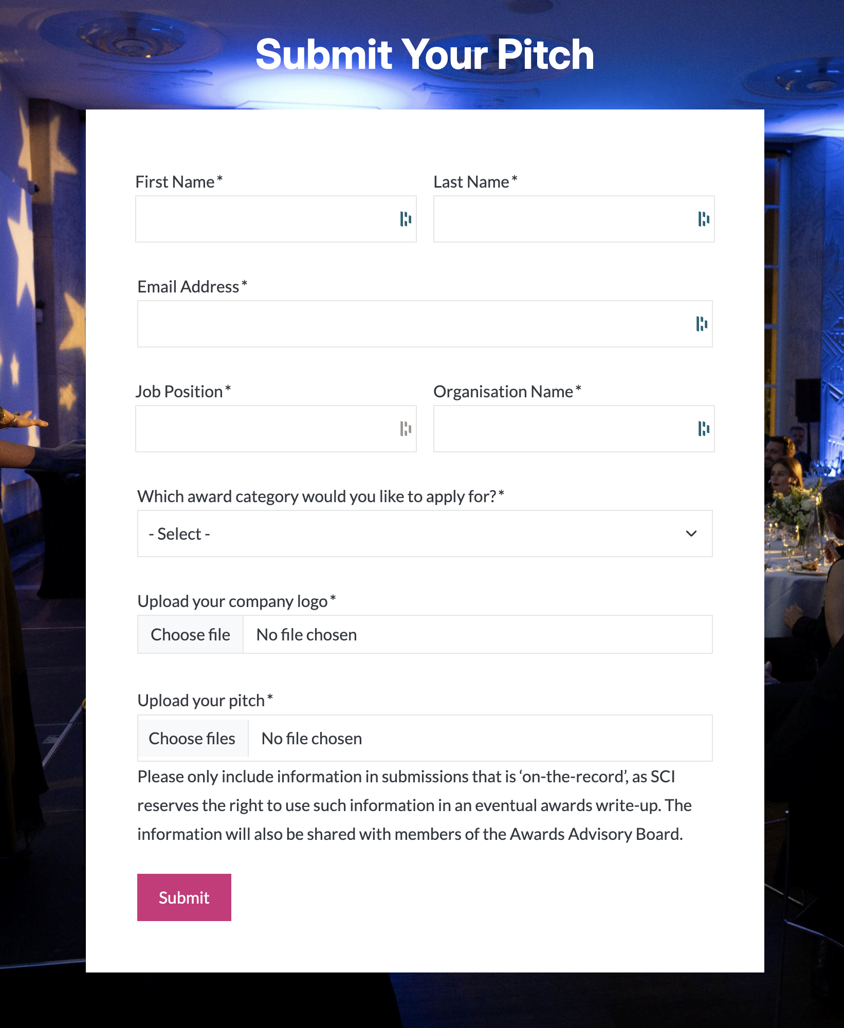 Award pitch submission webform reusable component