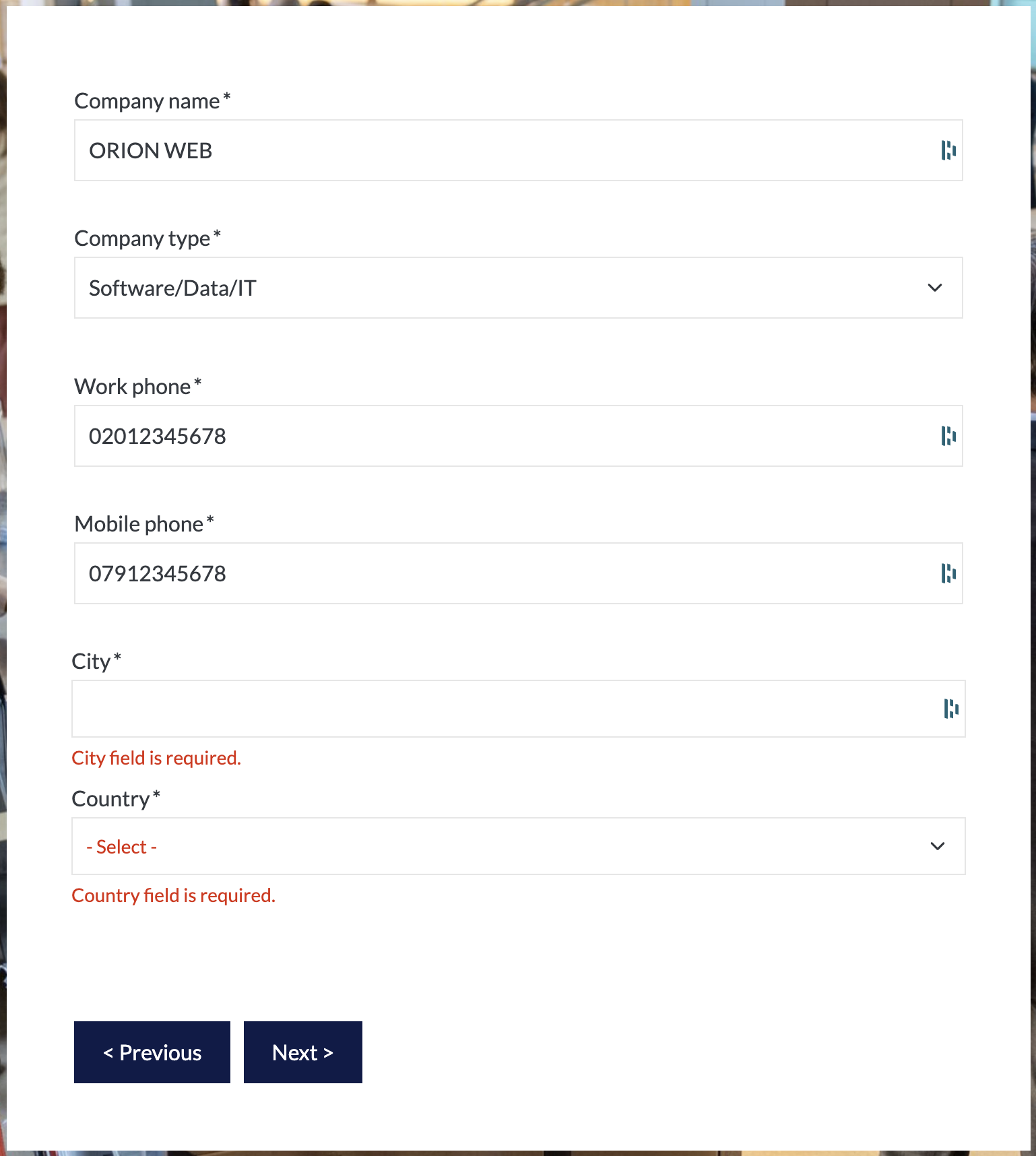 Event registration multistep webform: Company information