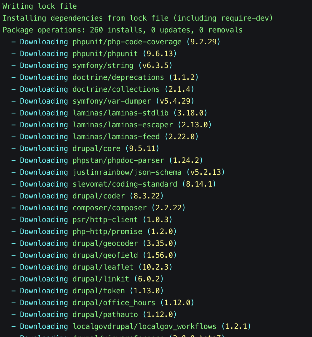 LocalGov Drupal: Composer install output - 2