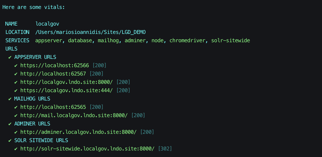 LocalGov Drupal: lando start command output end