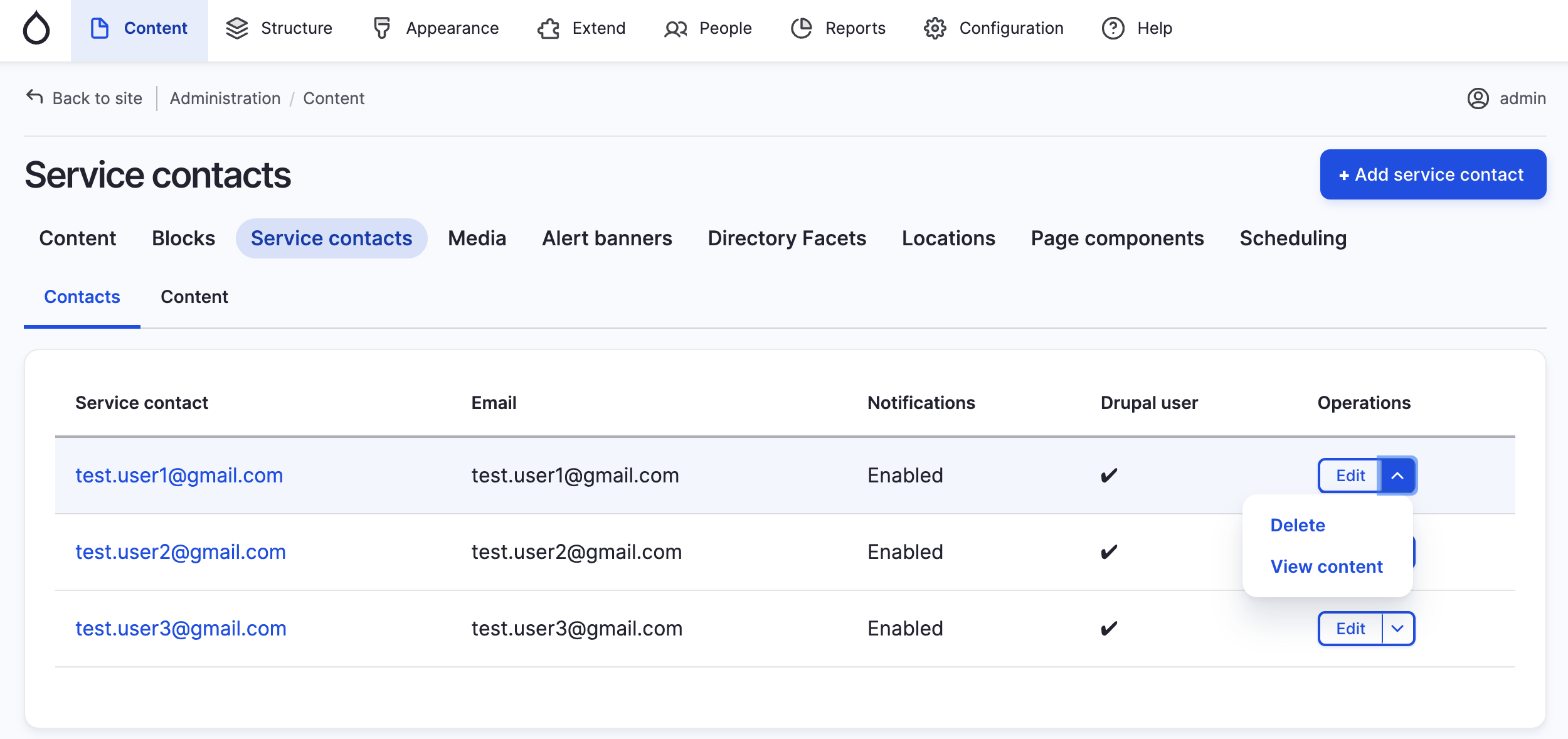 New operation link to enable filtered View results by Service Contact