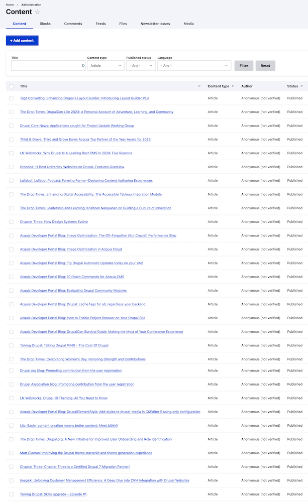 Drupal feed import: Article nodes created