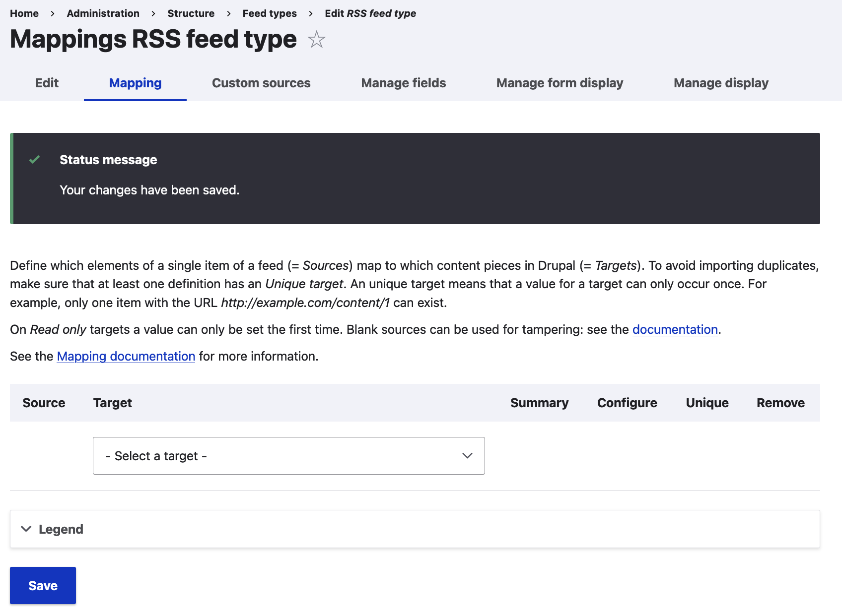 Drupal feed type Mappings