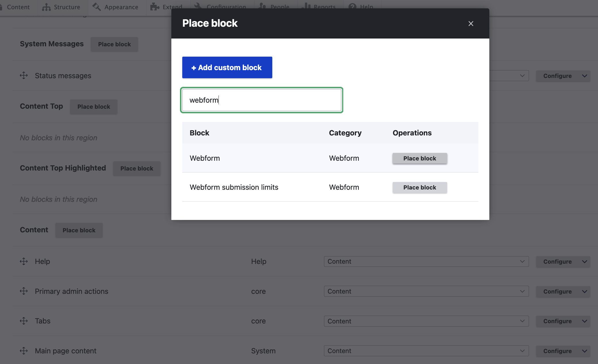 Adding a Webform block