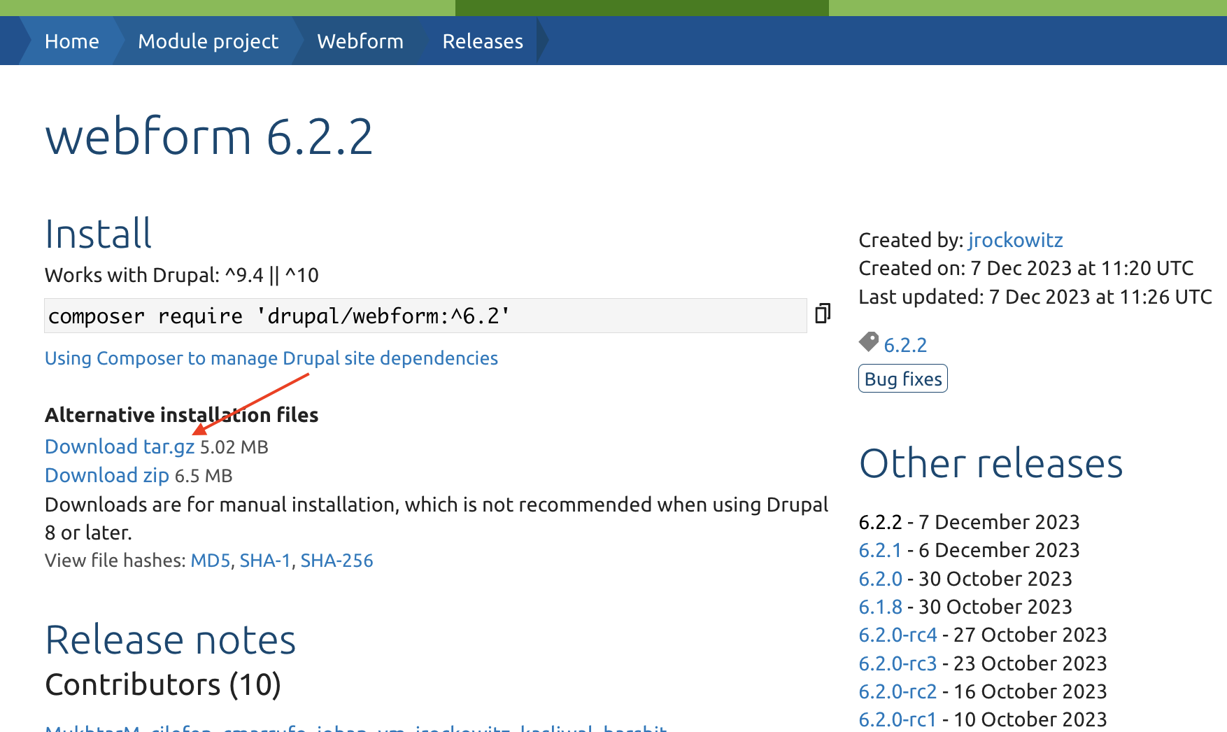 Drupal Webform module: 6.2.2 tar.gz file