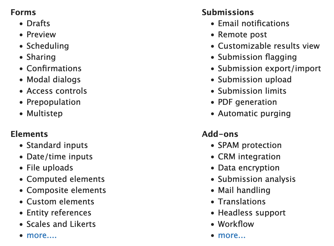 Webform module features