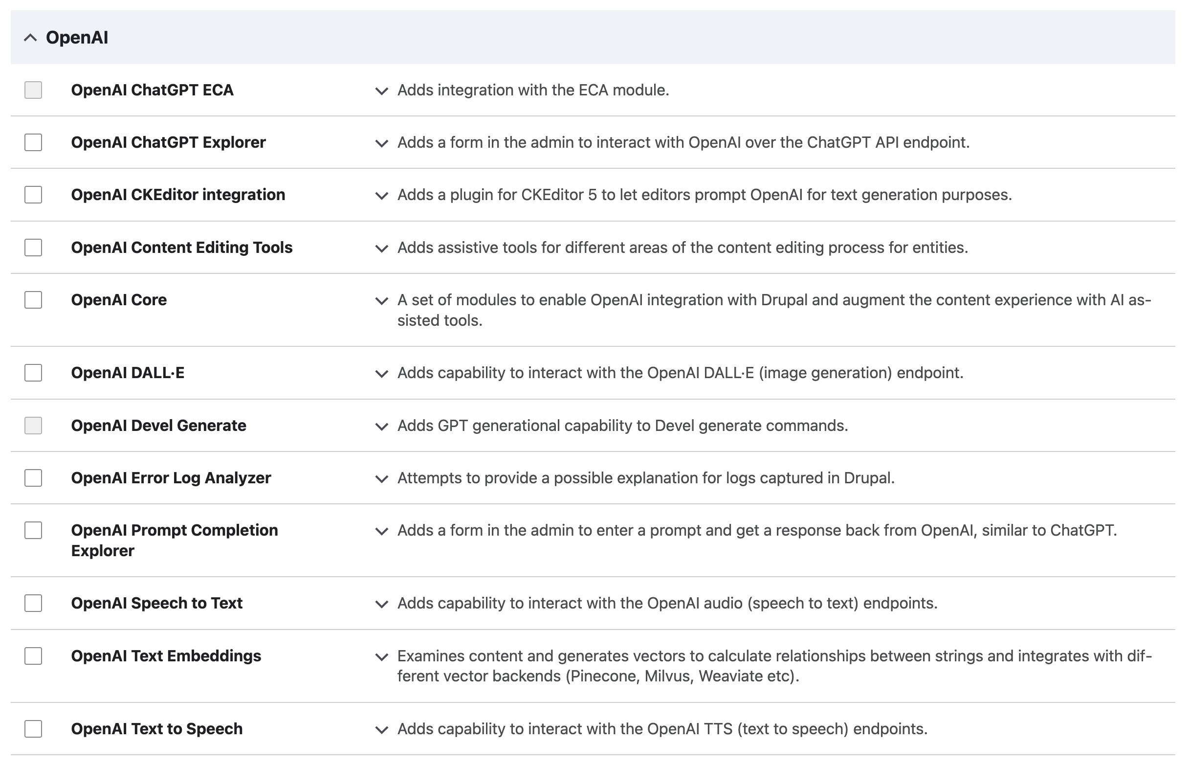 Chat GPT modules available to enable