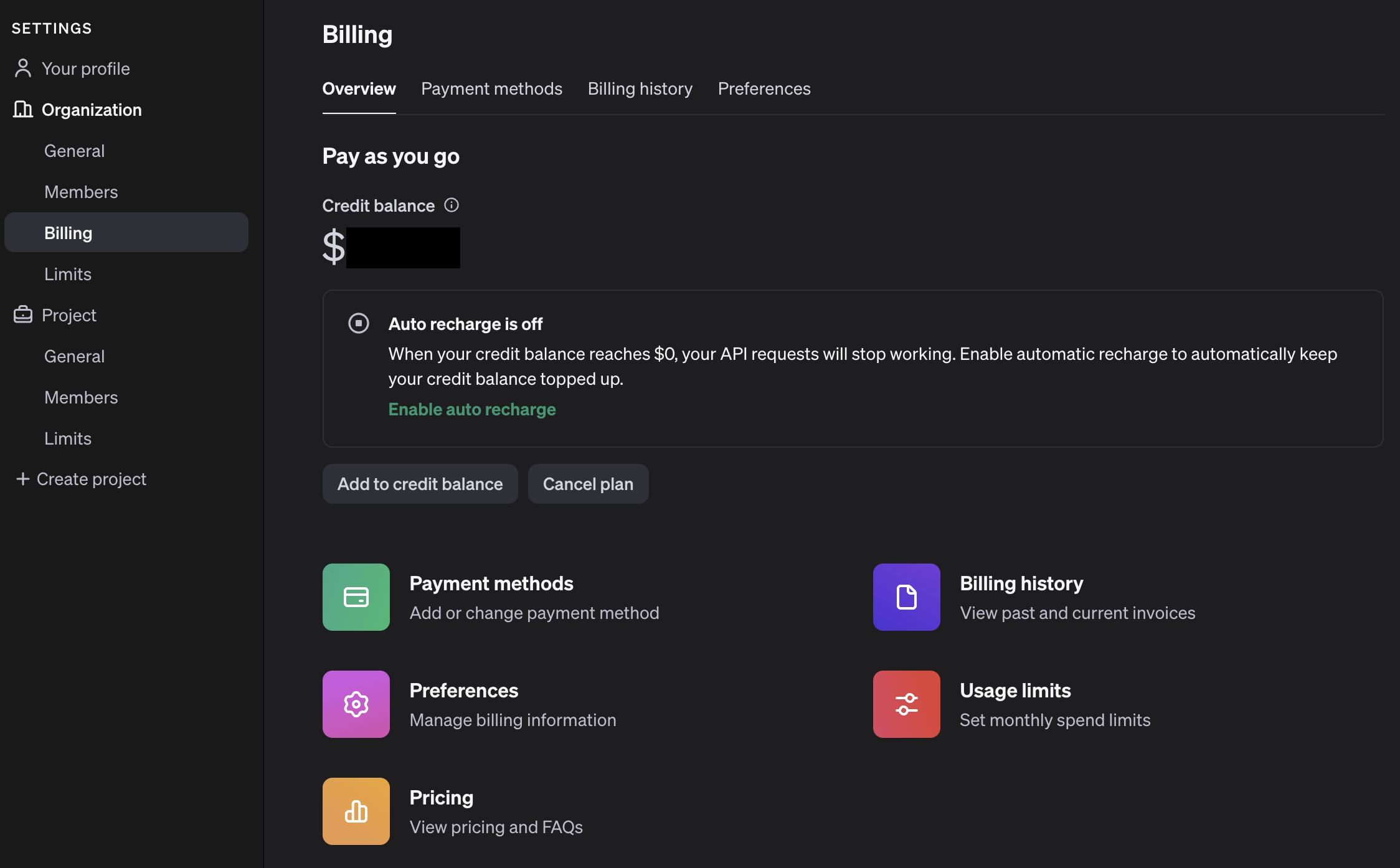 OpenAI account: Billing overview