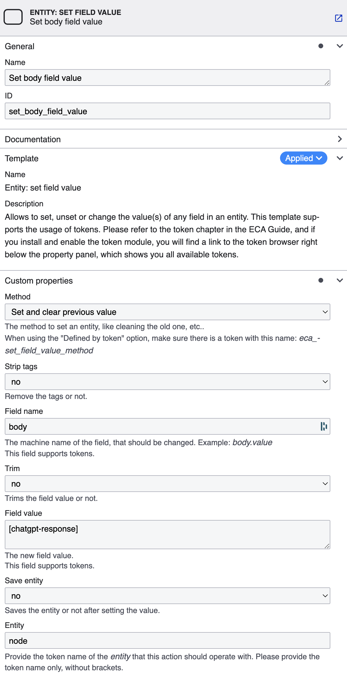 ECA model task: Set Body field value